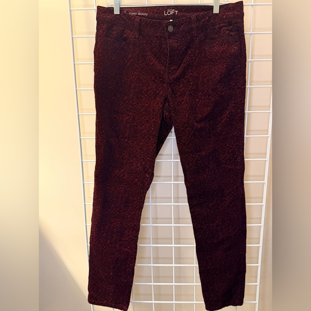 LOFT Women's Deep Red and black snake skin printed Corduroy Pants